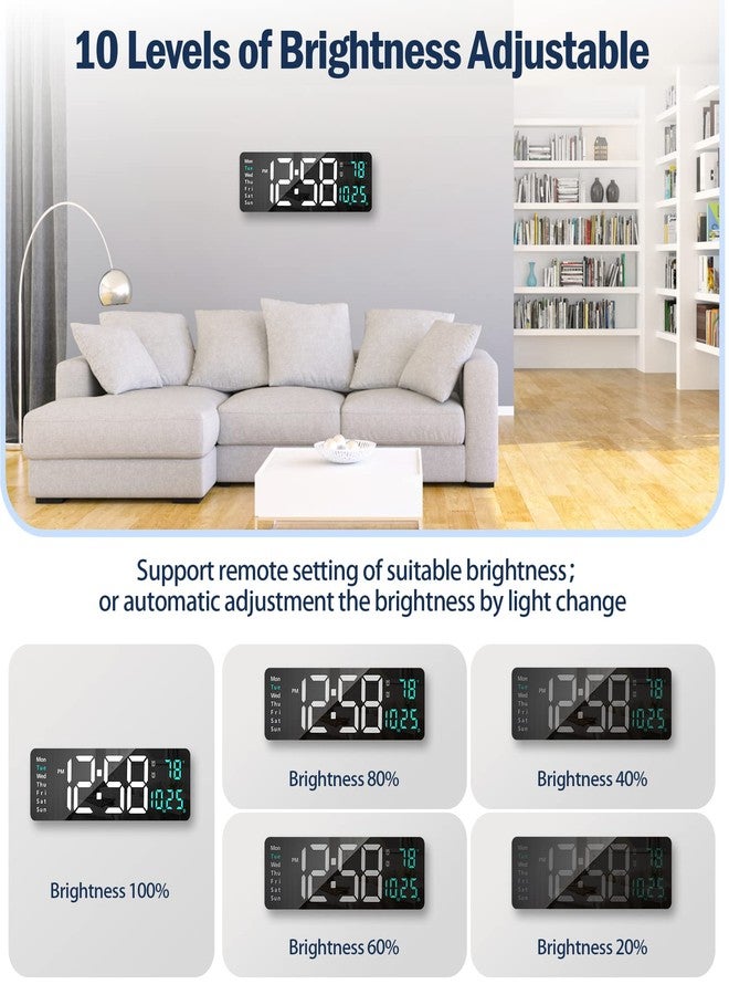 Lantoo ساعة حائط رقمية - شاشة LED كبيرة 16.2 بوصة، ساعة منبه مع جهاز تحكم عن بعد، تنسيق 12/24 ساعة، سطوع تلقائي، ساعات رقمية صامتة مع عرض درجة الحرارة والتاريخ والأسبوع لتزيين غرفة المعيشة (أخضر 2) - Image 4